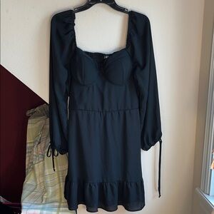 Elegant Black Long Sleeve Off the Shoulder‎ Molded Cup Mini Dress XL GUC